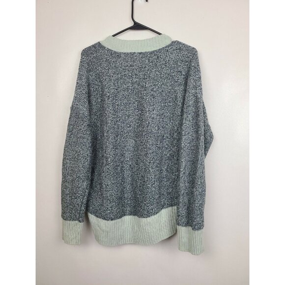 Silence + Noise Womens Oversized Pullover Sweater Medium Gray Mint Green V Neck - Picture 3 of 7